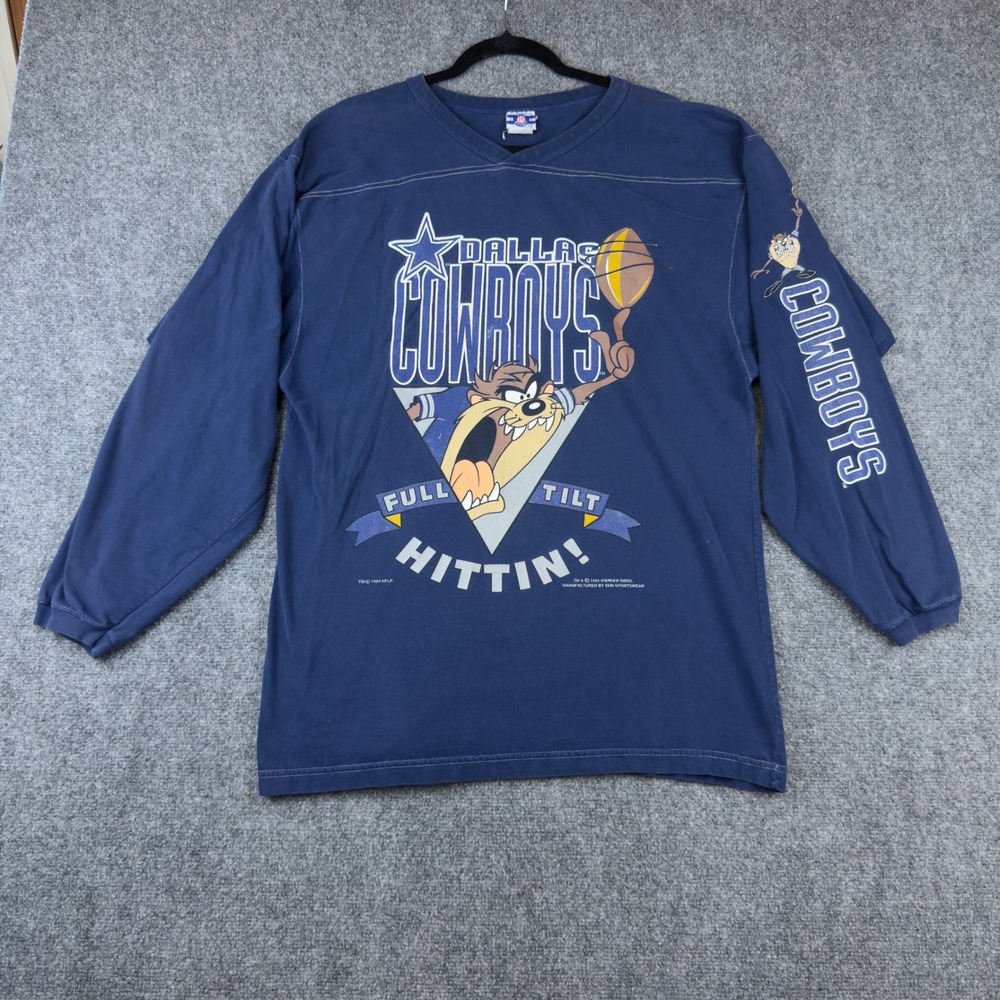 Vintage 1994 Dallas Cowboys Taz Long Sleeve Shirt Navy Blue Pro Spirit Large